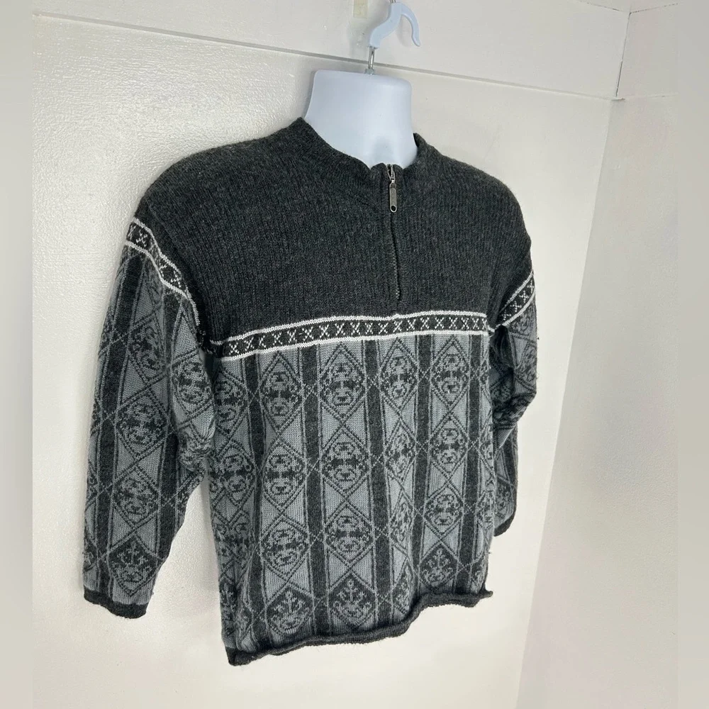 Skjaeveland of Norway Fair Isle 1/4 Zip Grandpa Sweater Likely‎ Sz. XS 100% Wool